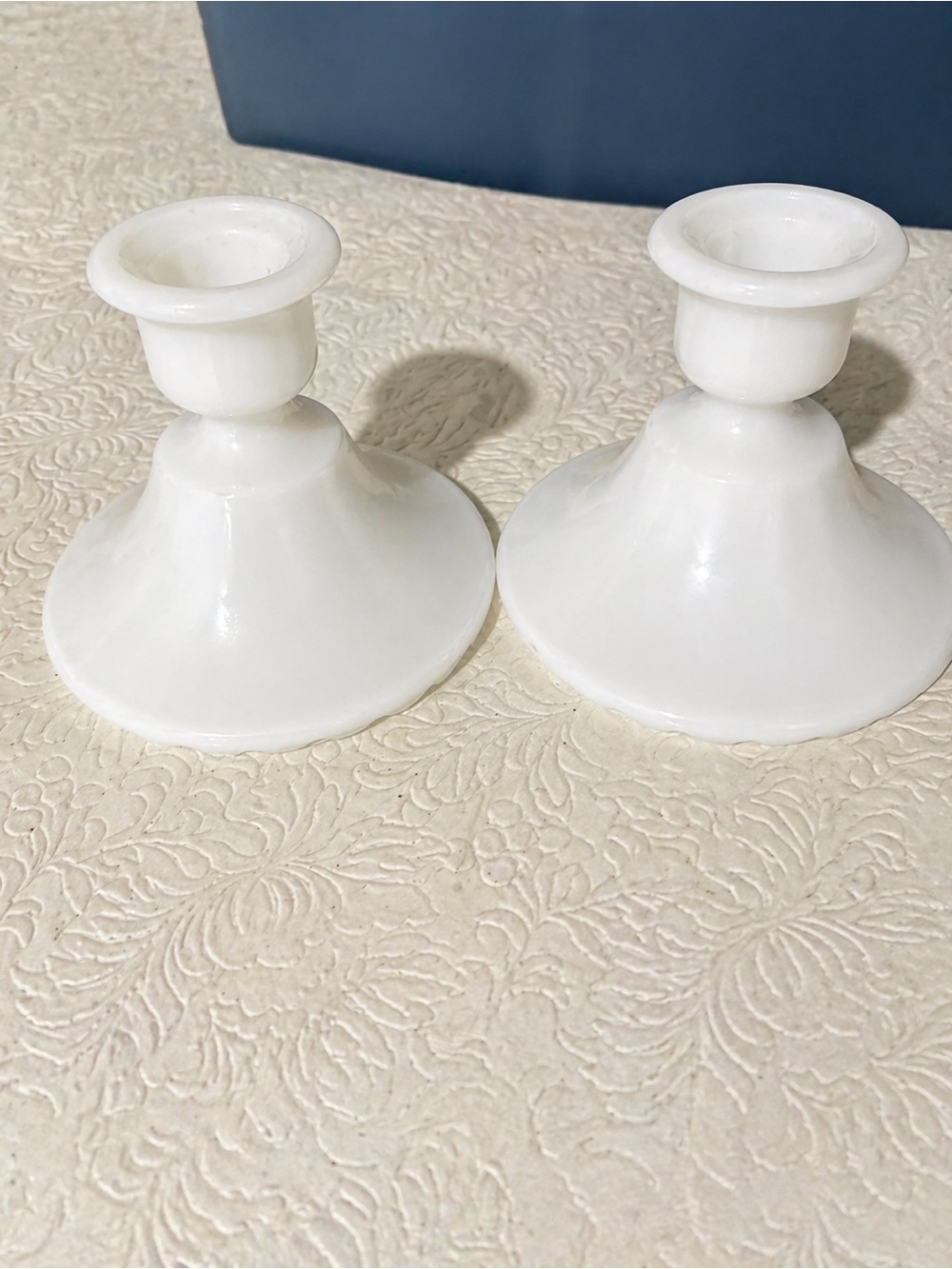 Vintage Milk Glass Candlestick Holders Set of 2 Scalloped Edge White Farmhouse